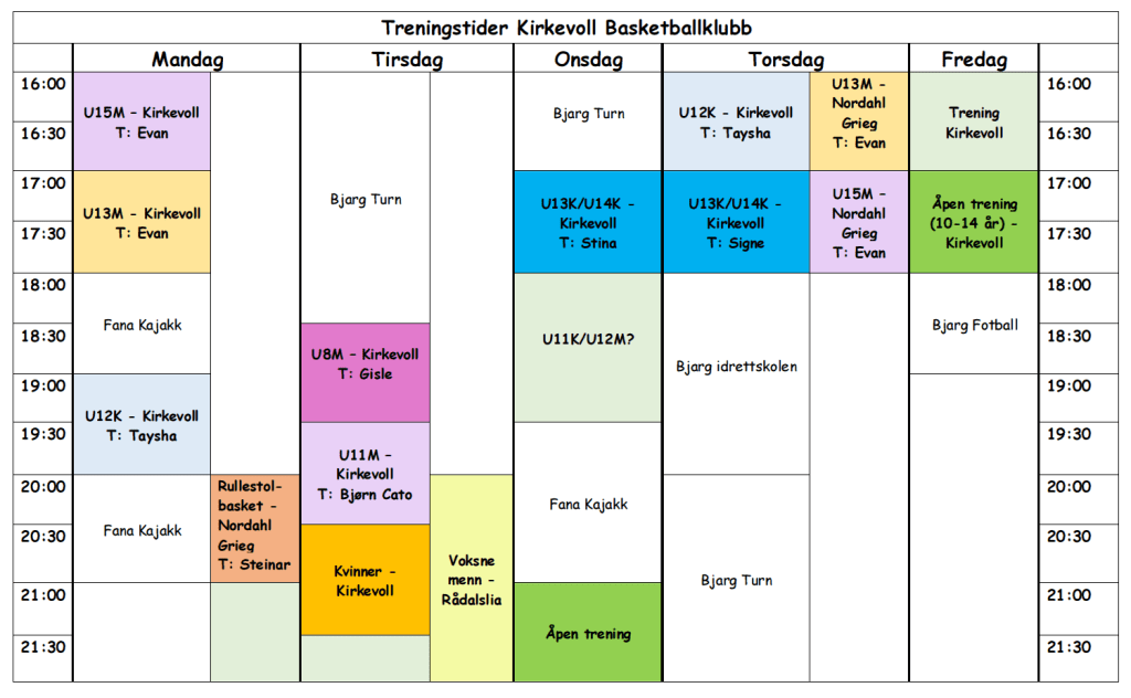 Treningstider 2013-2014